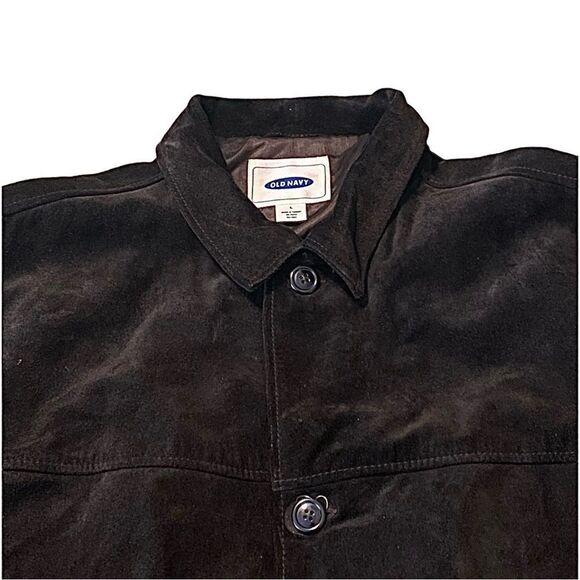 Old Navy Men’s Suede Leather Button Jacket Chocolate Brown Size Large - Picture 2 of 7